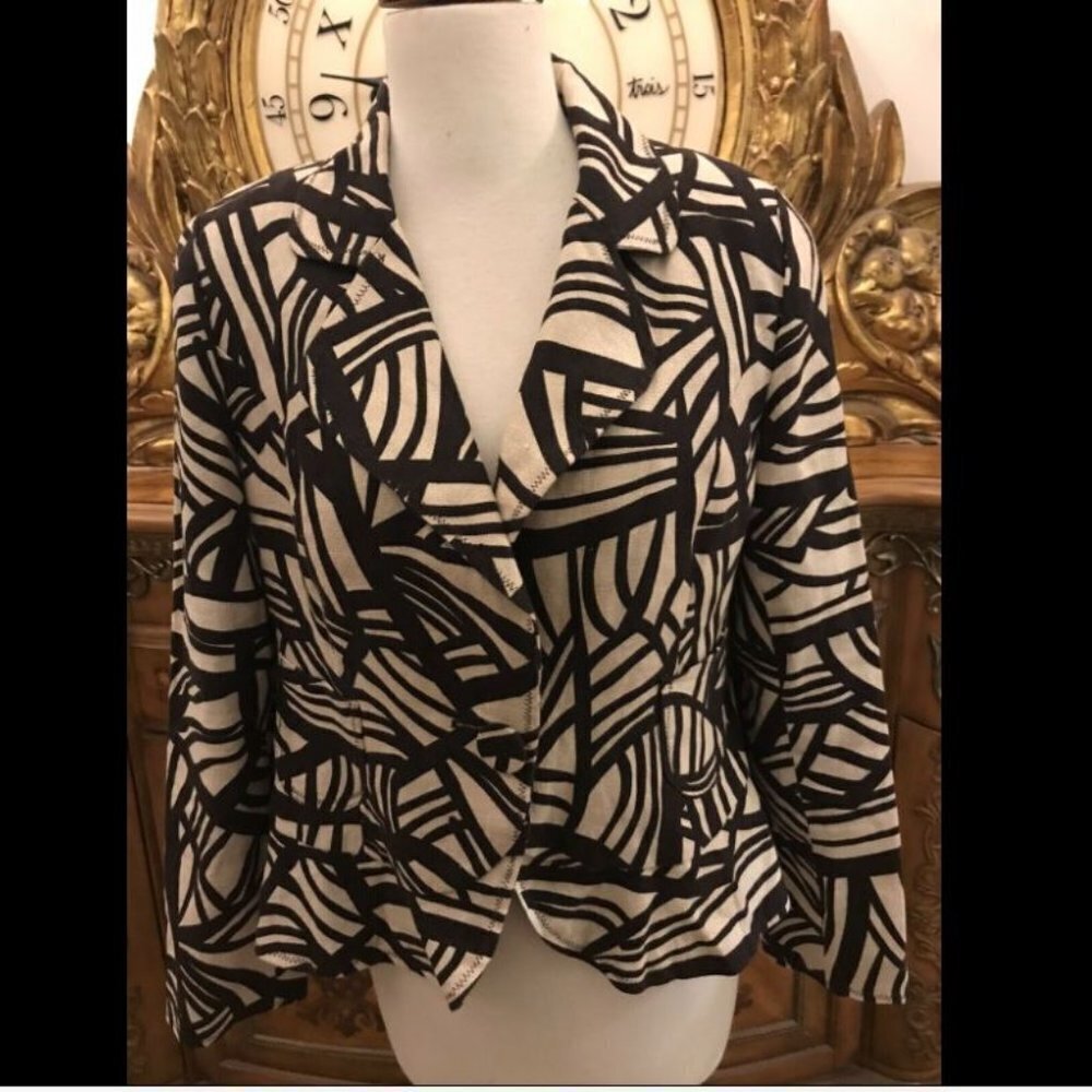 CAROLE LITTLE. Linen Fully Lined Jacket. Size Large. Ruffle Peplum. D